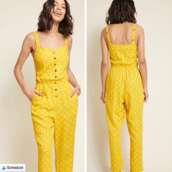 Modcloth Pants - Every Waking Momentum Polka Dot Linen Jumpsuit